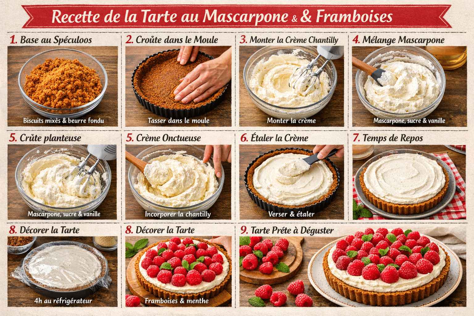 Instructions Étape par Étape : Tarte Sans Cuisson aux Framboises et Spéculoos