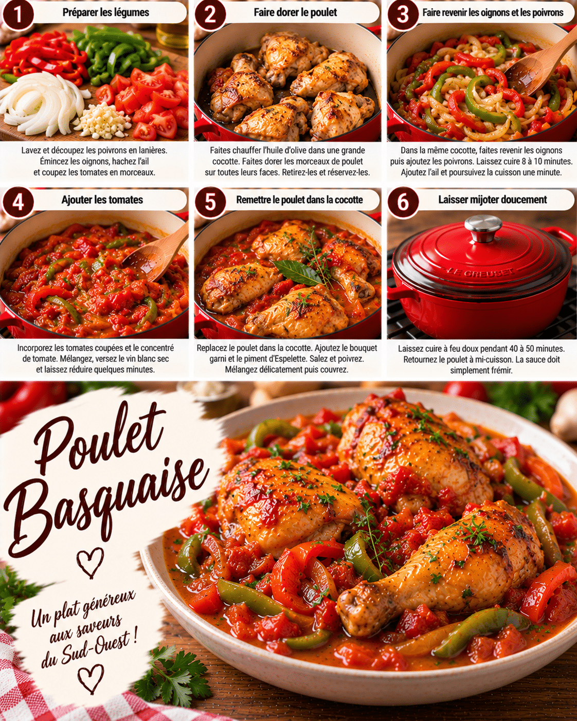 Guide de Préparation : Poulet basquaise savoureux : Une Recette Familiale et Inratable ! Guide de Préparation : Poulet basquaise savoureux : Une Recette Familiale et Inratable !