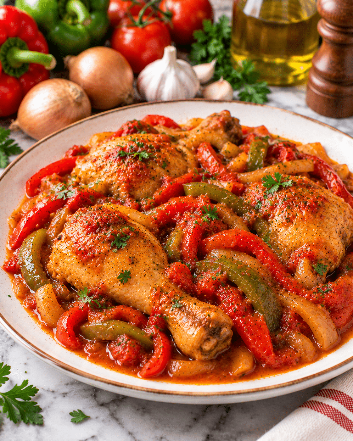 La Liste des Ingrédients : Poulet basquaise savoureux : Une Recette Familiale et Inratable !