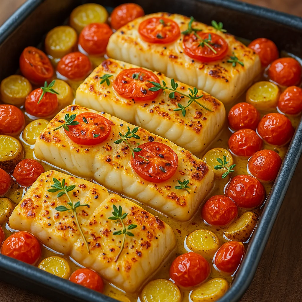 Filets de Cabillaud au Four à la Crème et aux Légumes