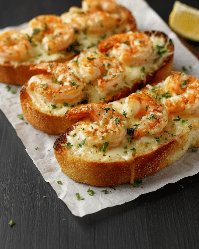 Pain à l’Ail au Fromage et Crevettes Grillées