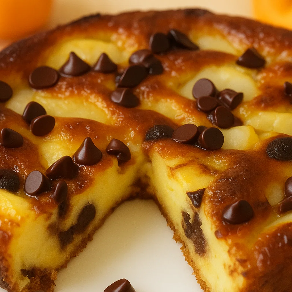 Ingrédients pour le clafoutis aux poires et au chocolat : poires fraîches, chocolat noir, farine, sucre, œufs et lait disposés sur une table en bois.