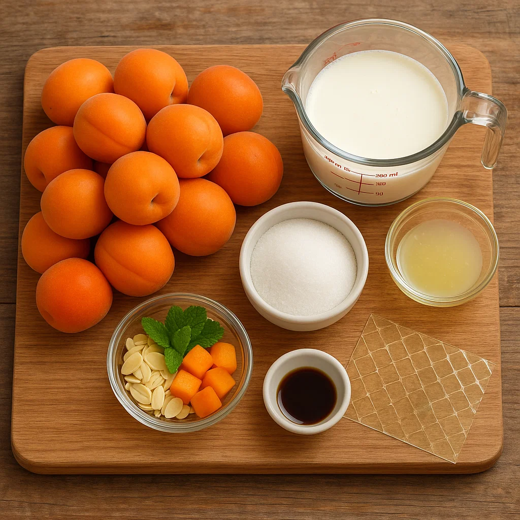 mousse-dabricots-facile Verrine de Mousse d’Abricots Facile onctueuse et aérienne, décorée d'amandes effilées et d'une feuille de menthe fraîche.