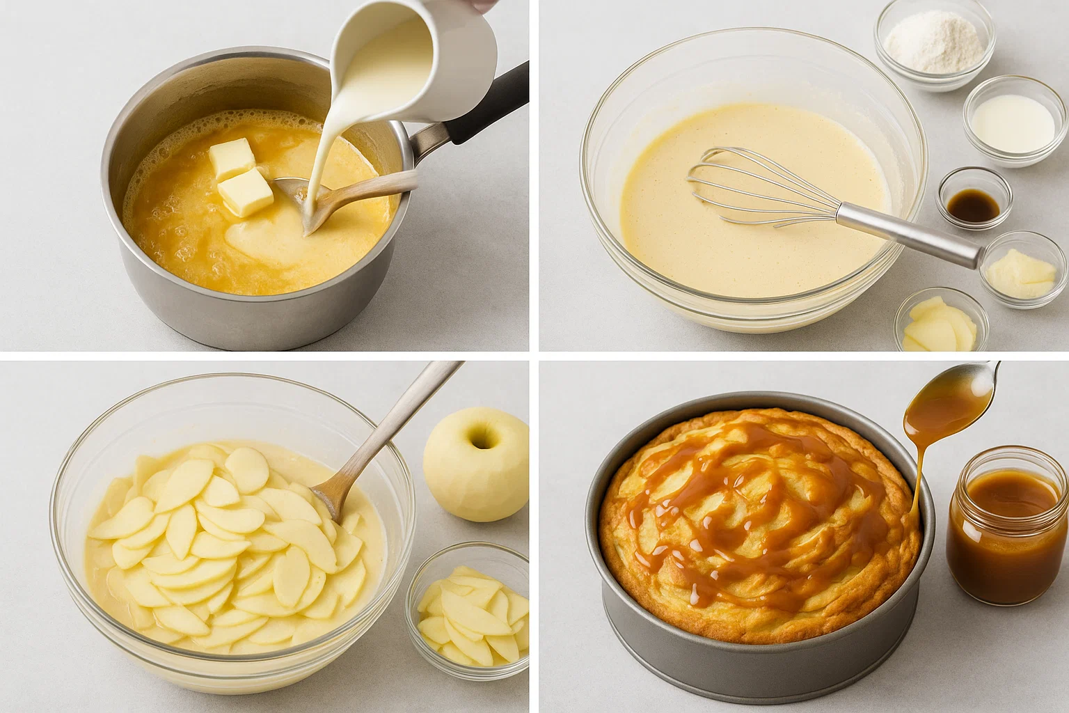 Gâteau invisible aux pommes 3 Un gâteau invisible aux pommes & caramel au beurre salé entier, fraîchement cuit et décoré de caramel.