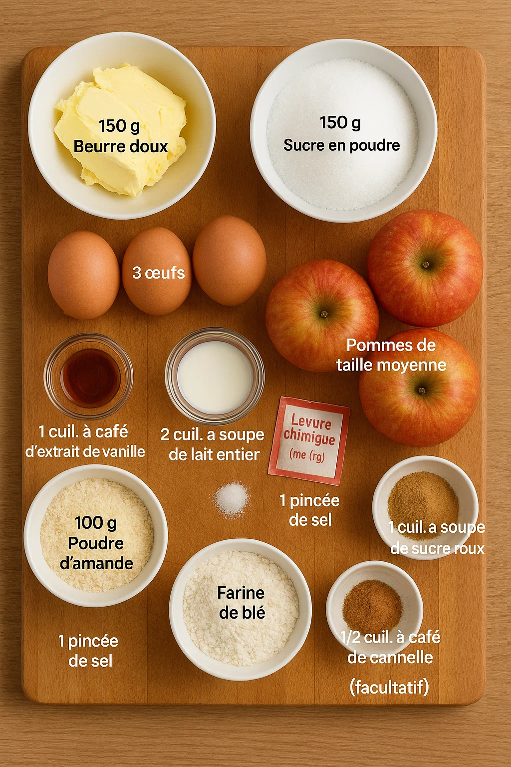 Gâteau moelleux amandes pommes 3 Pâte à gâteau dans le moule, avec les lamelles de pommes disposées en cercle sur le dessus, prête à être enfournée.