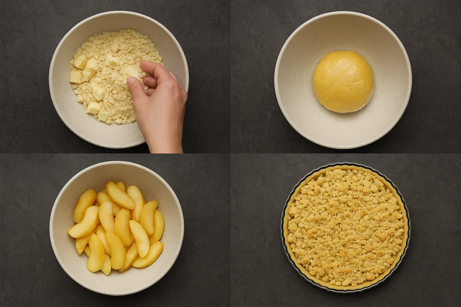 Tarte aux Pommes Crumble 4 Une part de Tarte aux Pommes Crumble tiède sur une assiette, servie avec une boule de glace à la vanille fondante.