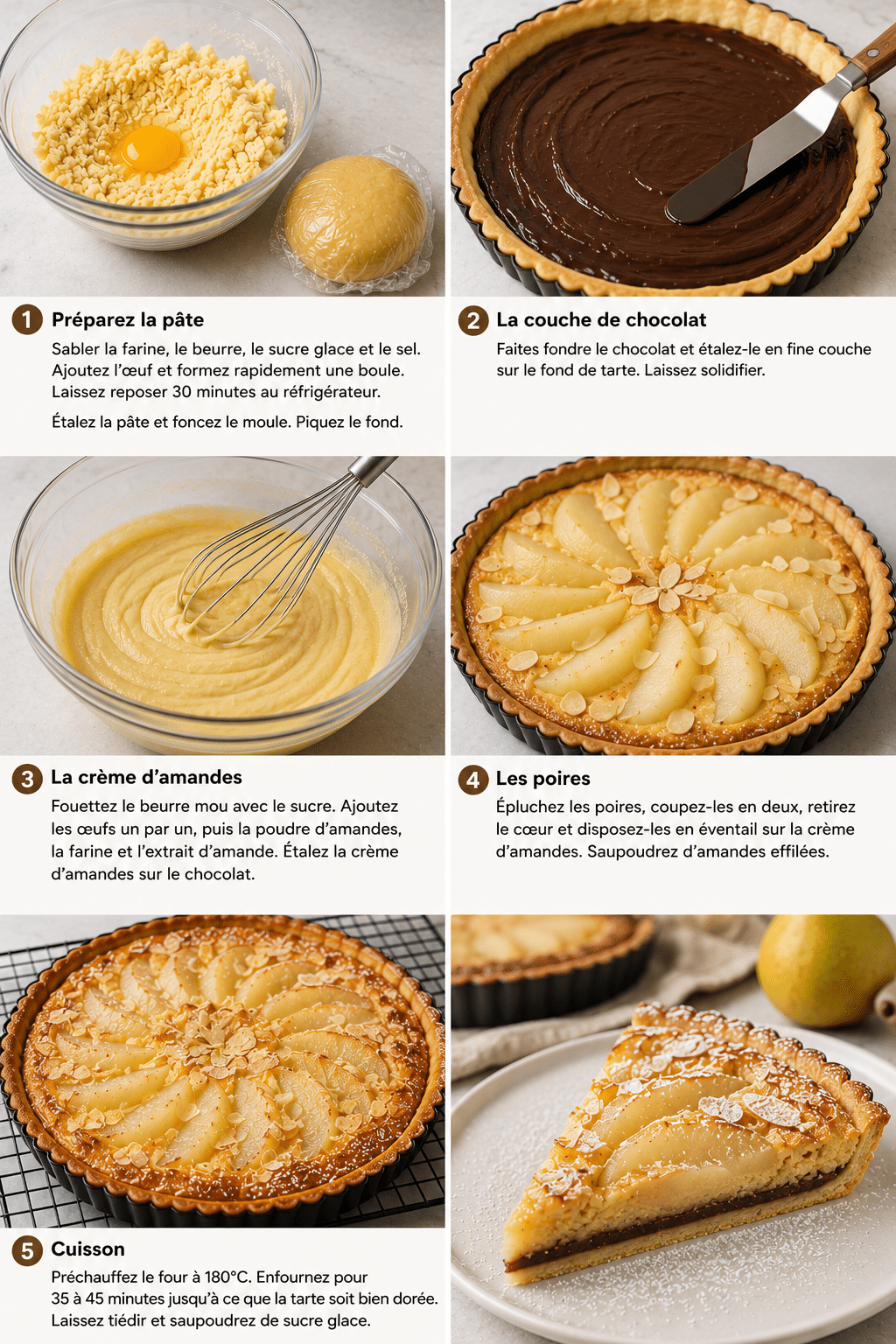 Le Guide de Préparation : tarte aux poires, chocolat et crème d’amandes est le dessert gourmand et raffiné par excellence. Le Guide de Préparation : tarte aux poires, chocolat et crème d’amandes est le dessert gourmand et raffiné par excellence.