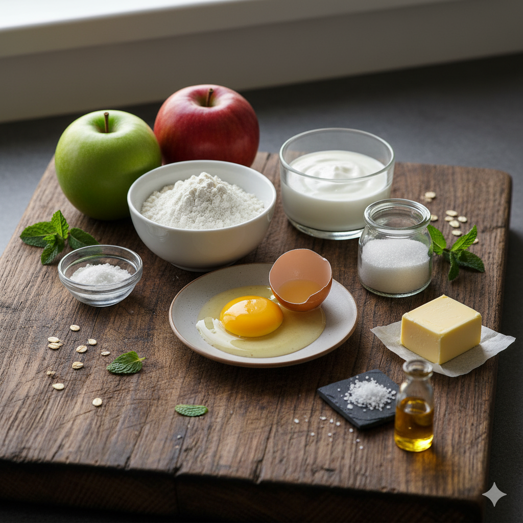 Crêpe aux Pommes pliée en quatre (en éventail), avec le centre garni de pommes et saupoudré de sucre glace.