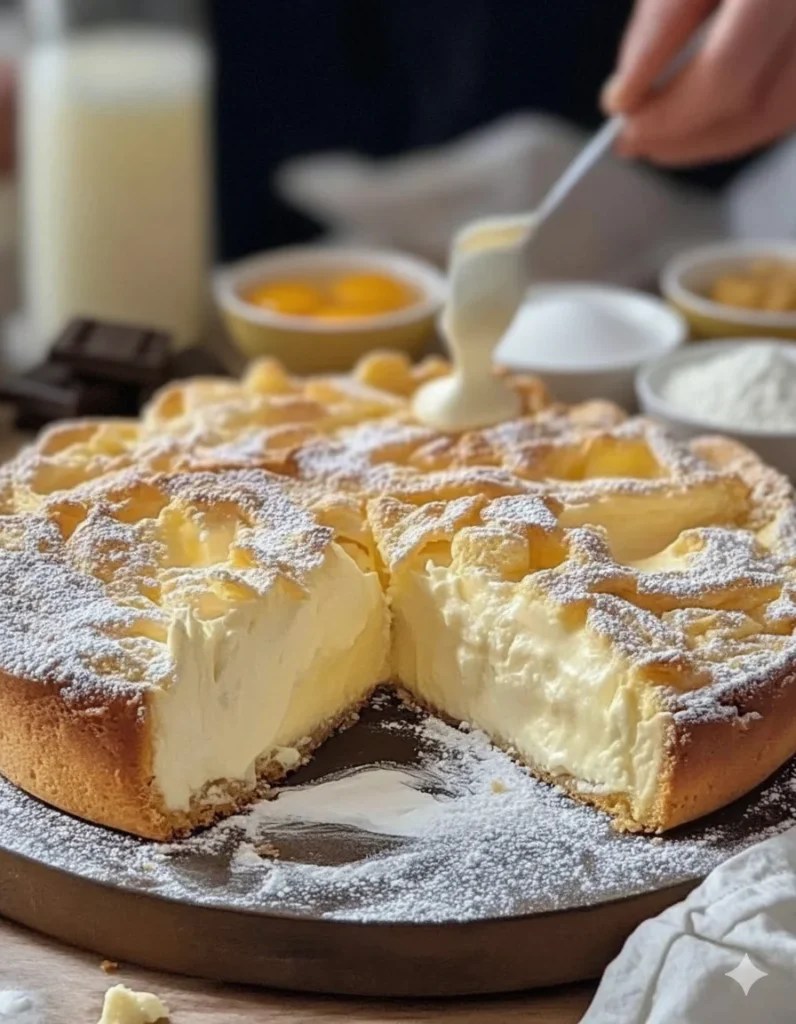 Pâte à gâteau très liquide avec des morceaux de blancs d'œufs incorporés grossièrement, prêts à être versés dans le moule.