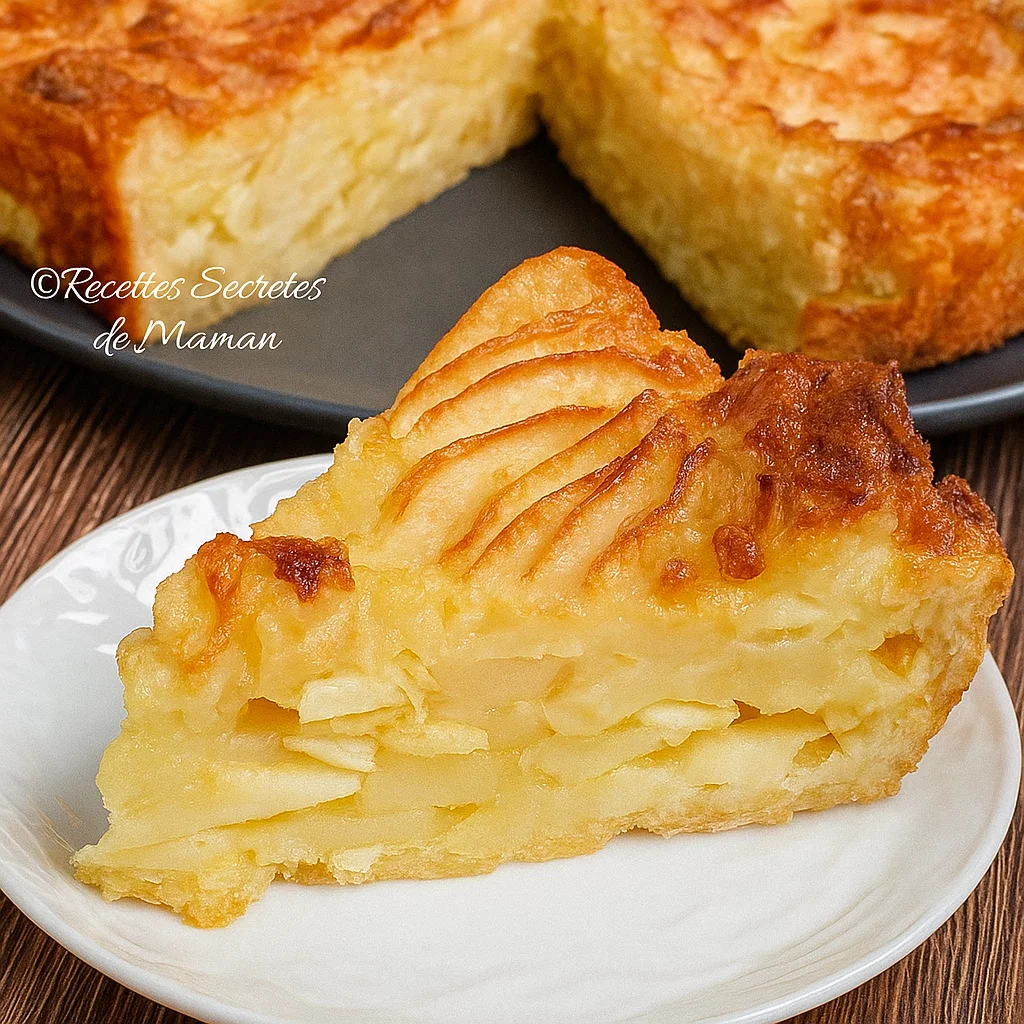 Tarte aux Pommes Express Sans Pâte 2 Lamelles de pommes rangées dans le moule à tarte avant d'être recouvertes de l'appareil liant.
