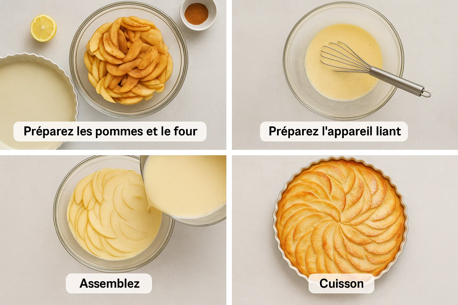 Tarte aux Pommes Express Sans Pâte 3 Tarte aux Pommes Express Sans Pâte tout juste sortie du four, avec une surface dorée et les pommes légèrement caramélisées.