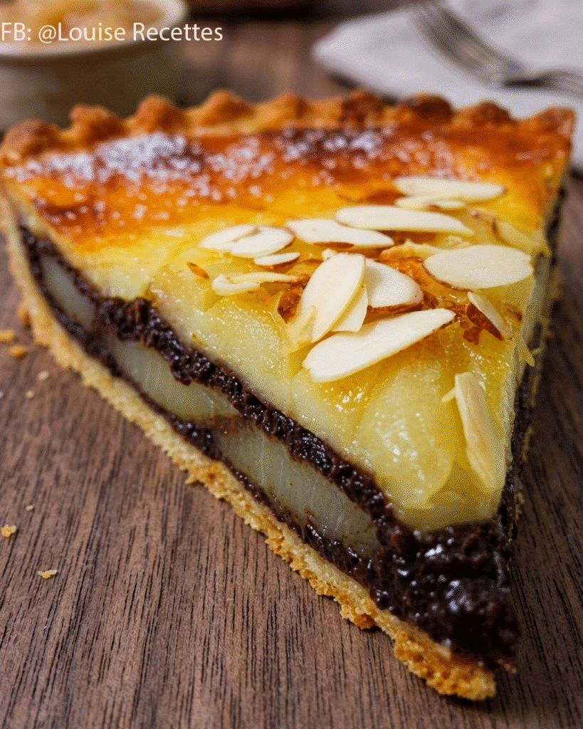 tarte aux poires, chocolat et crème d’amandes est le dessert gourmand et raffiné par excellence.
