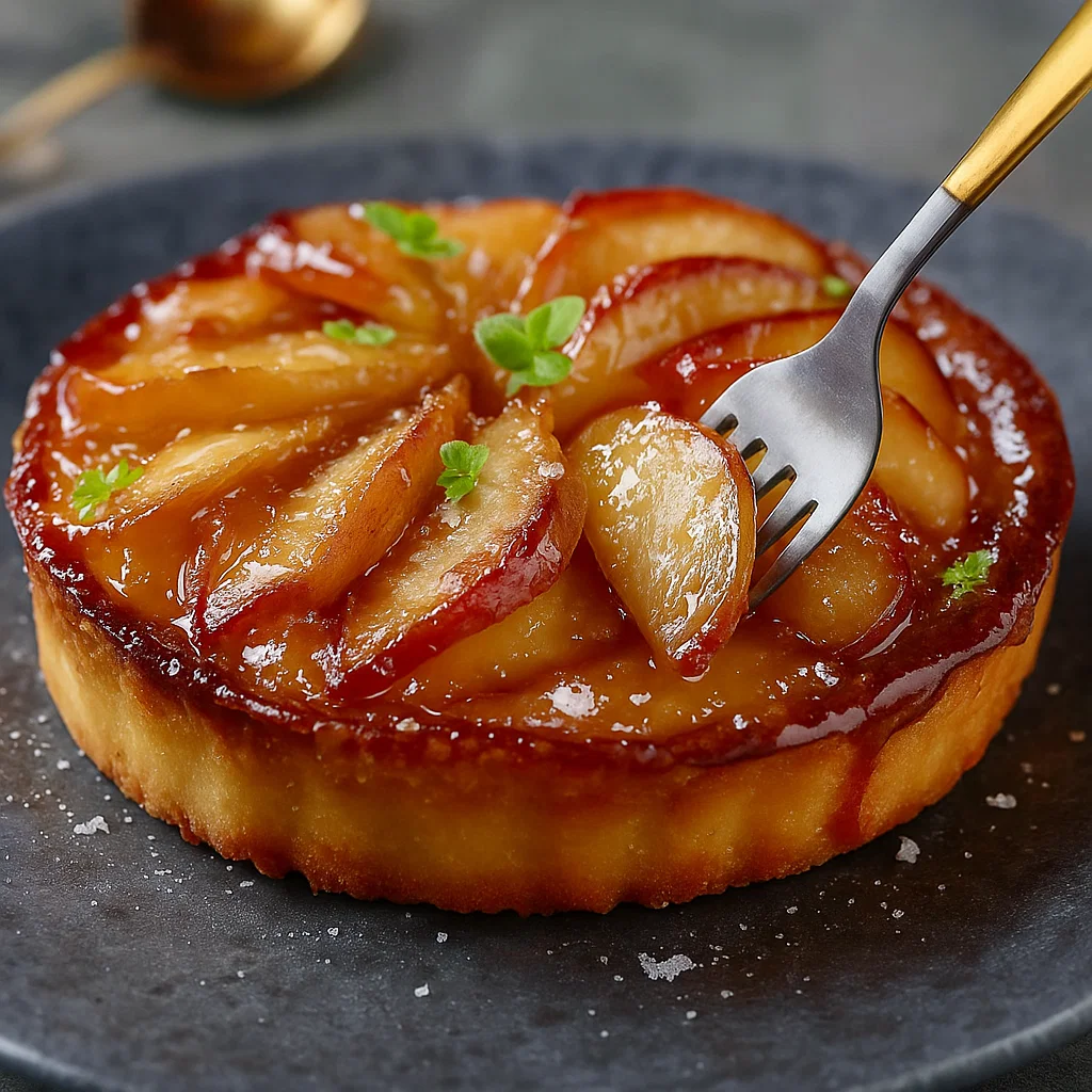 Tartelettes Fines Maison Pommes 2 Lamelles de pommes disposées en cercle sur un disque de pâte feuilletée badigeonné de beurre.