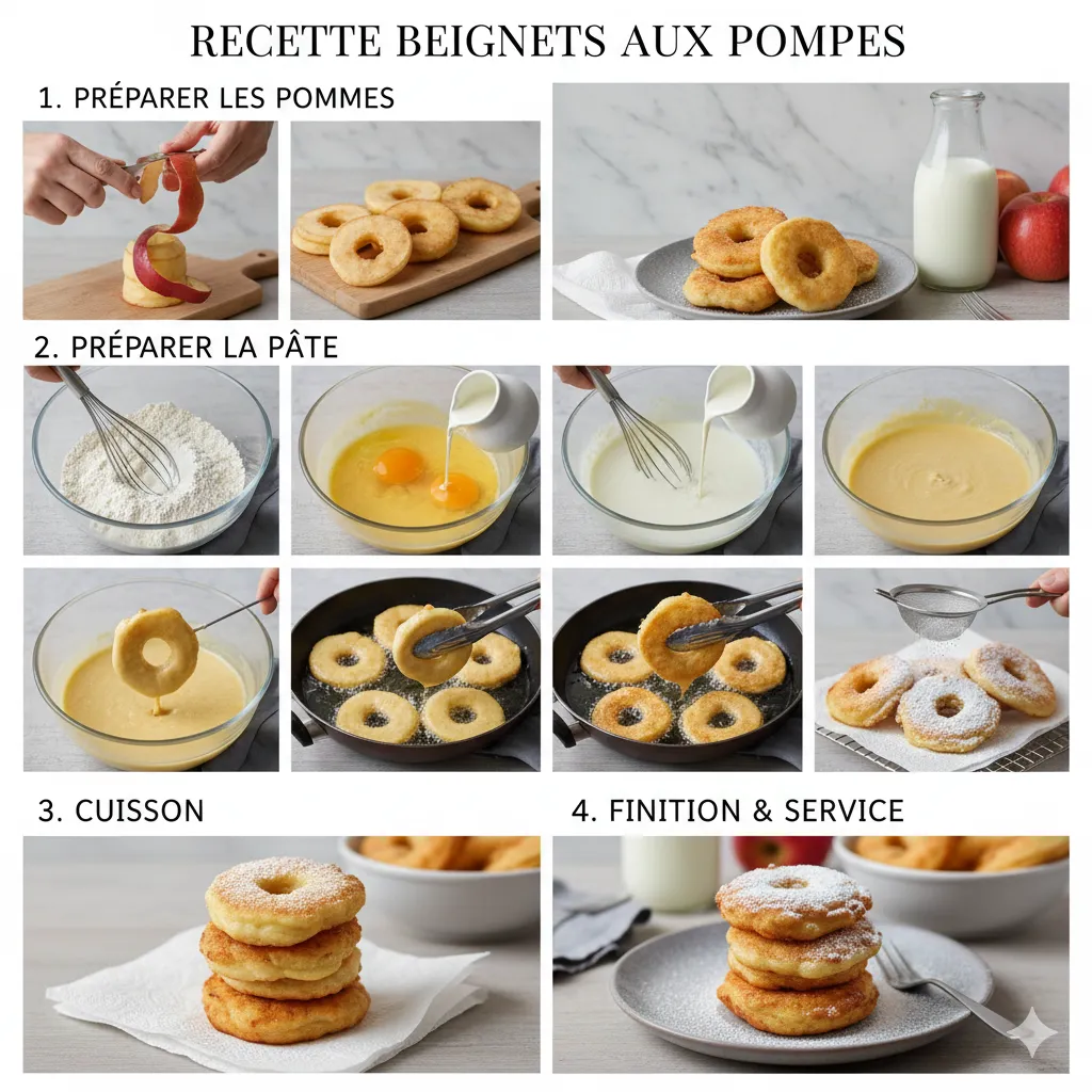 Pile de Beignets aux Pommes à la Poêle chauds, saupoudrés généreusement de sucre glace et de cannelle.