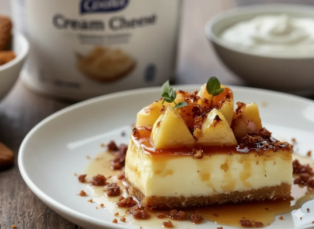 Ingrédients pour Fondant Pommes et Mascarpone Cheesecake Vanille : mascarpone, œufs, sucre, farine, et dés de pommes avec cannelle.