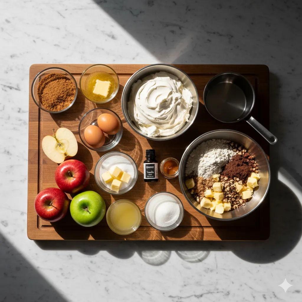 Fondant Pommes et Mascarpone Cheesecake Vanille après cuisson, bien doré.