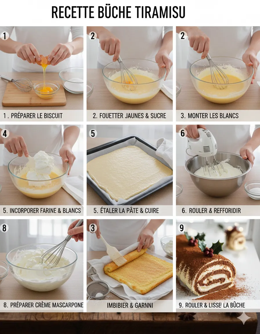 La crème mascarpone, fouettée et très légère, dans un saladier ou une poche à douille. Bûche Tiramisu Onctueuse