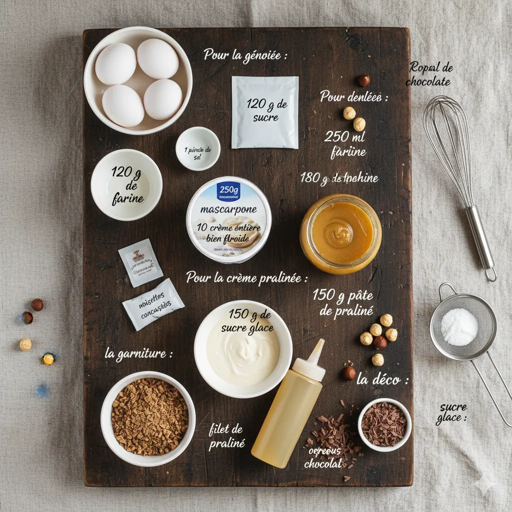 Génoise souple et cuite, roulée dans un torchon humide pour préserver sa forme cylindrique. Bûche au Praliné