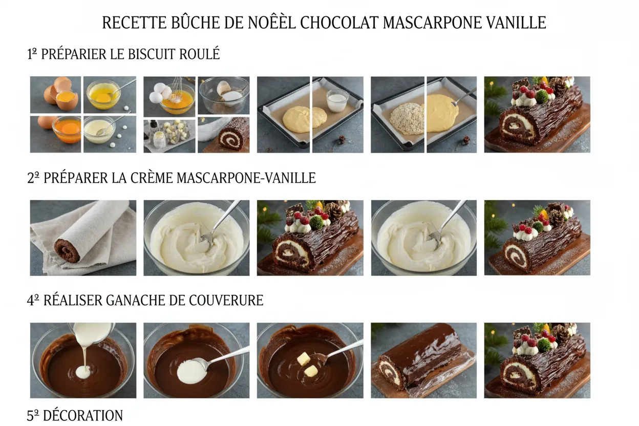 Bûche de Noël au Chocolat recouverte de ganache montée, avec un motif d'écorce créé à la fourchette.