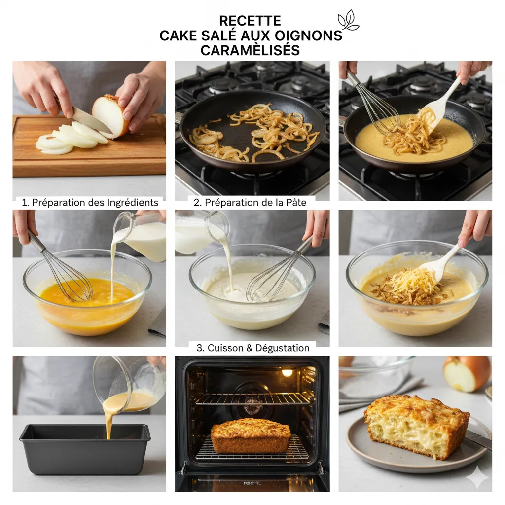 Cake aux oignons et fromage fraîchement sorti du four, encore dans le moule.