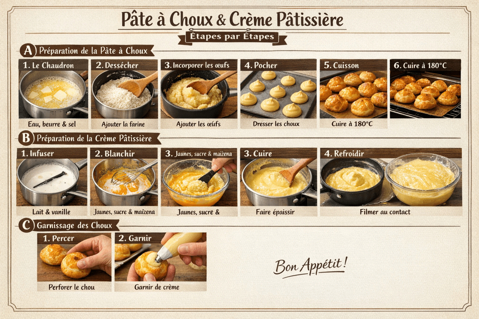 Choux à la crème pâtissière Étape par Étape