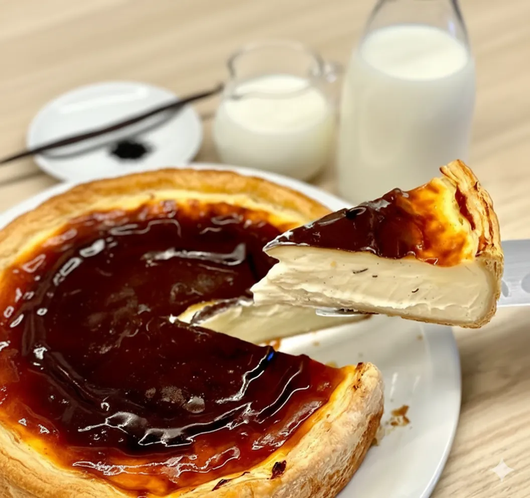 Crème à flan (crème pâtissière) très épaisse dans le bol du robot après cuisson à 90°C.