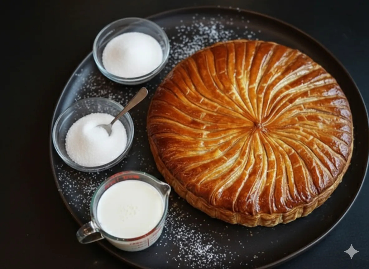 Galette des Rois à la Frangipane Façon Cyril Lignac 3 Galette des Rois non cuite, avec la frangipane étalée, un bord libre et la fève cachée.