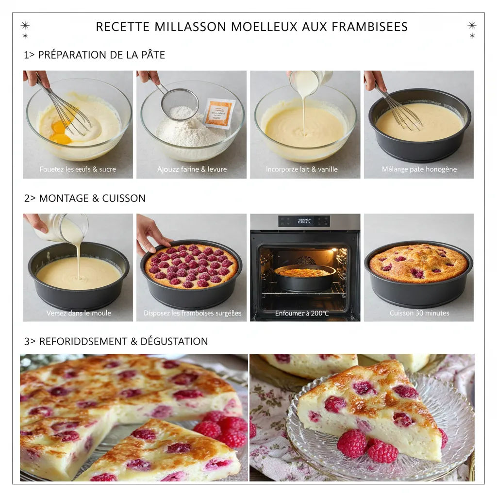 Tranche de Millasson aux framboises, montrant la texture crème et les fruits en suspension.