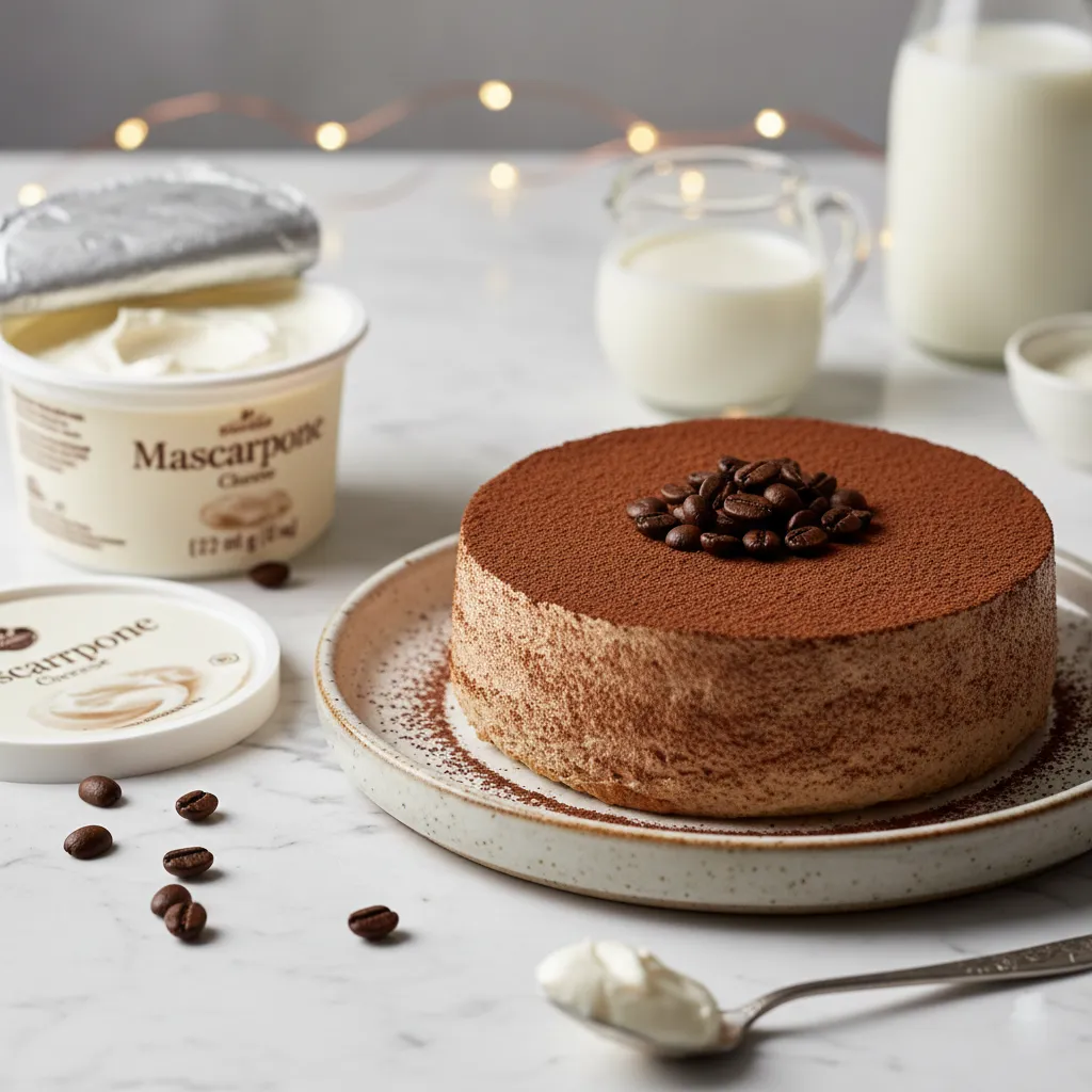 Mascarpone, crème liquide bien froide et expresso refroidi, gélatine hydratée, prêts à être mélangés pour la mousse.