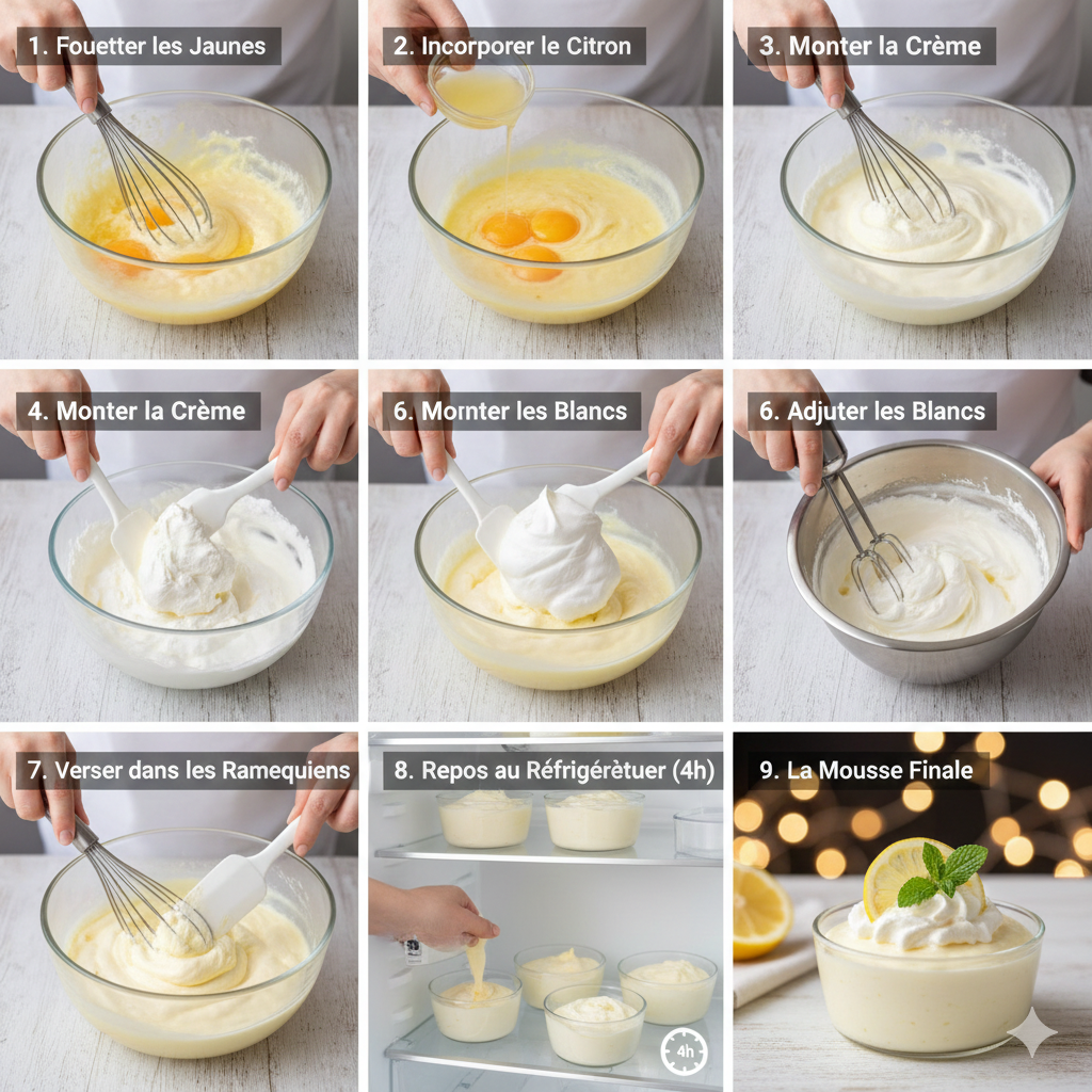 Crème liquide entière très froide fouettée pour former une chantilly ferme. Mousse Citron Express