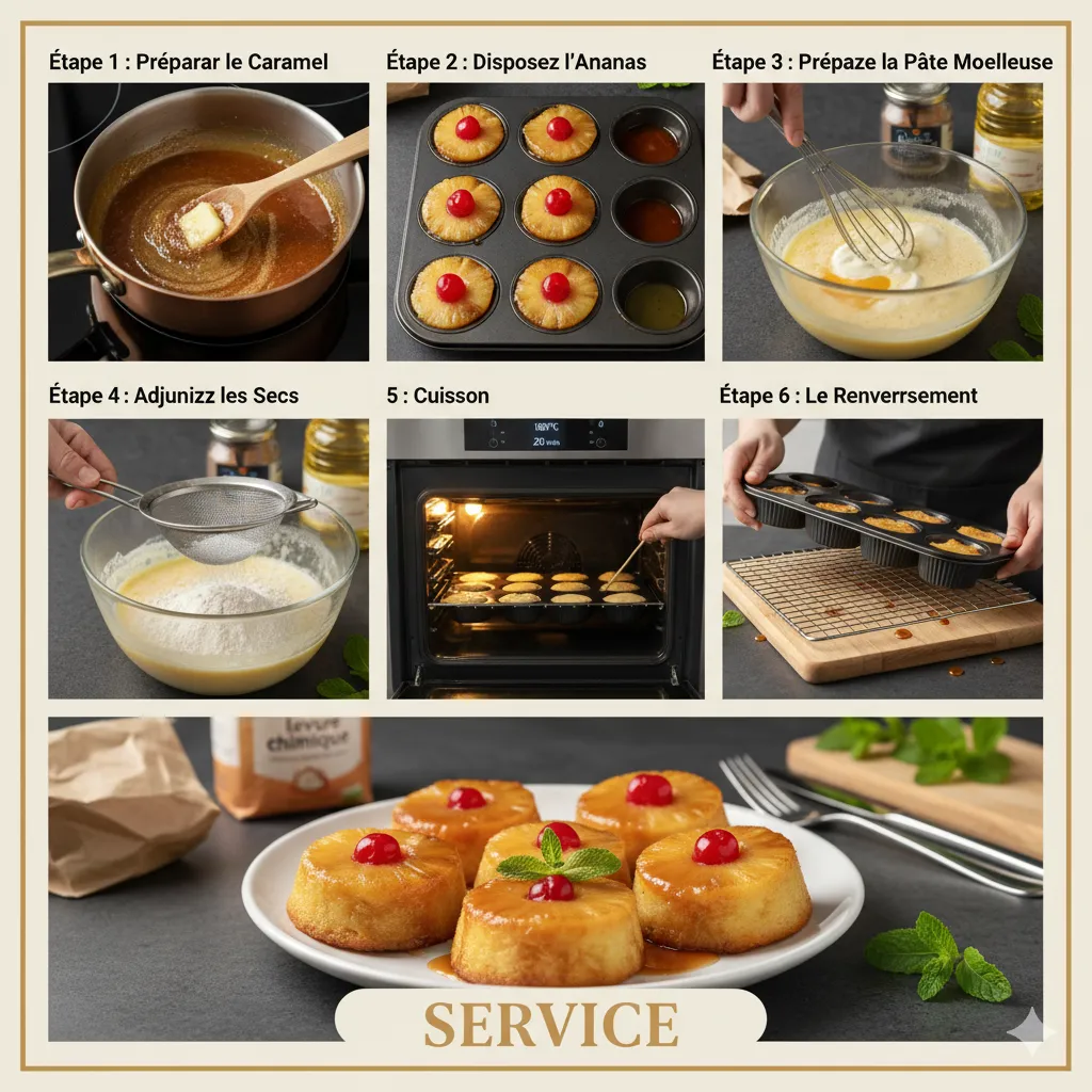 Petit Moelleux Renversé à l'Ananas et Mascarpone coupé, montrant la mie moelleuse et la tranche d'ananas fondante.