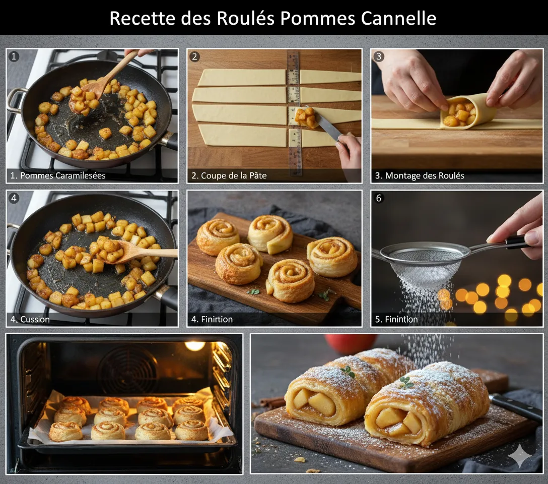 Roulé aux Pommes Cannelle tiède, arrosé d'un glaçage blanc au sucre glace.