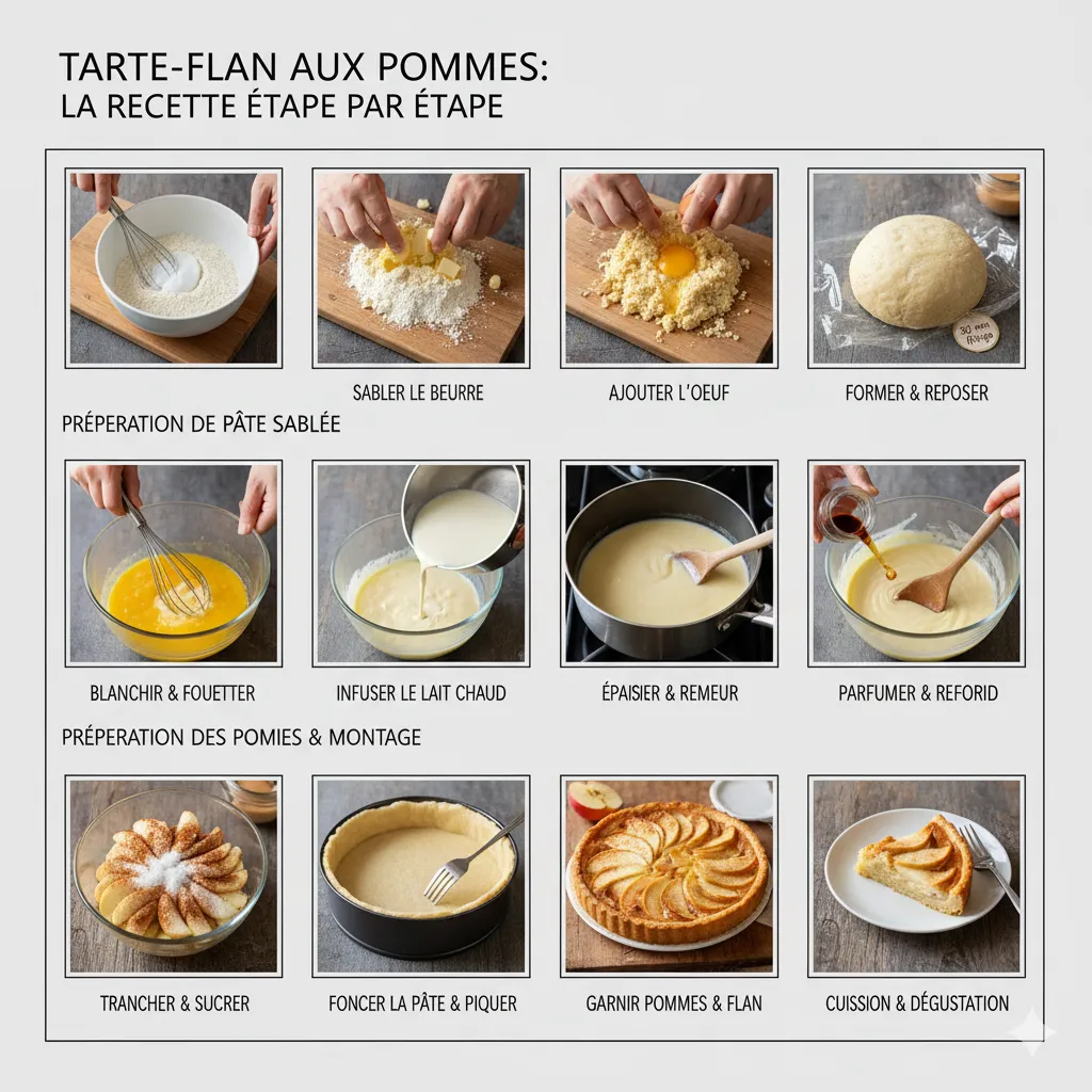 Pâte sablée ayant une texture de sable grossier après mélange du beurre froid et de la farine. Tarte-Flan aux Pommes à l’Ancienne