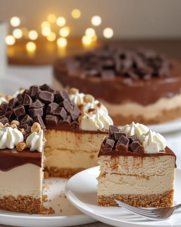 Part de Tarte Mousse de Nutella sur une assiette, décorée de noisettes hachées. Tarte Mousse de Nutella