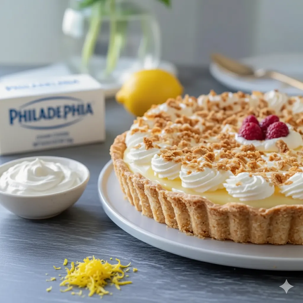 Tarte Paradis Sans Cuisson Dessert Exotique et Léger 1 Croûte de biscuits émiettés mélangés au beurre et tassés fermement au fond d'un moule à charnière.