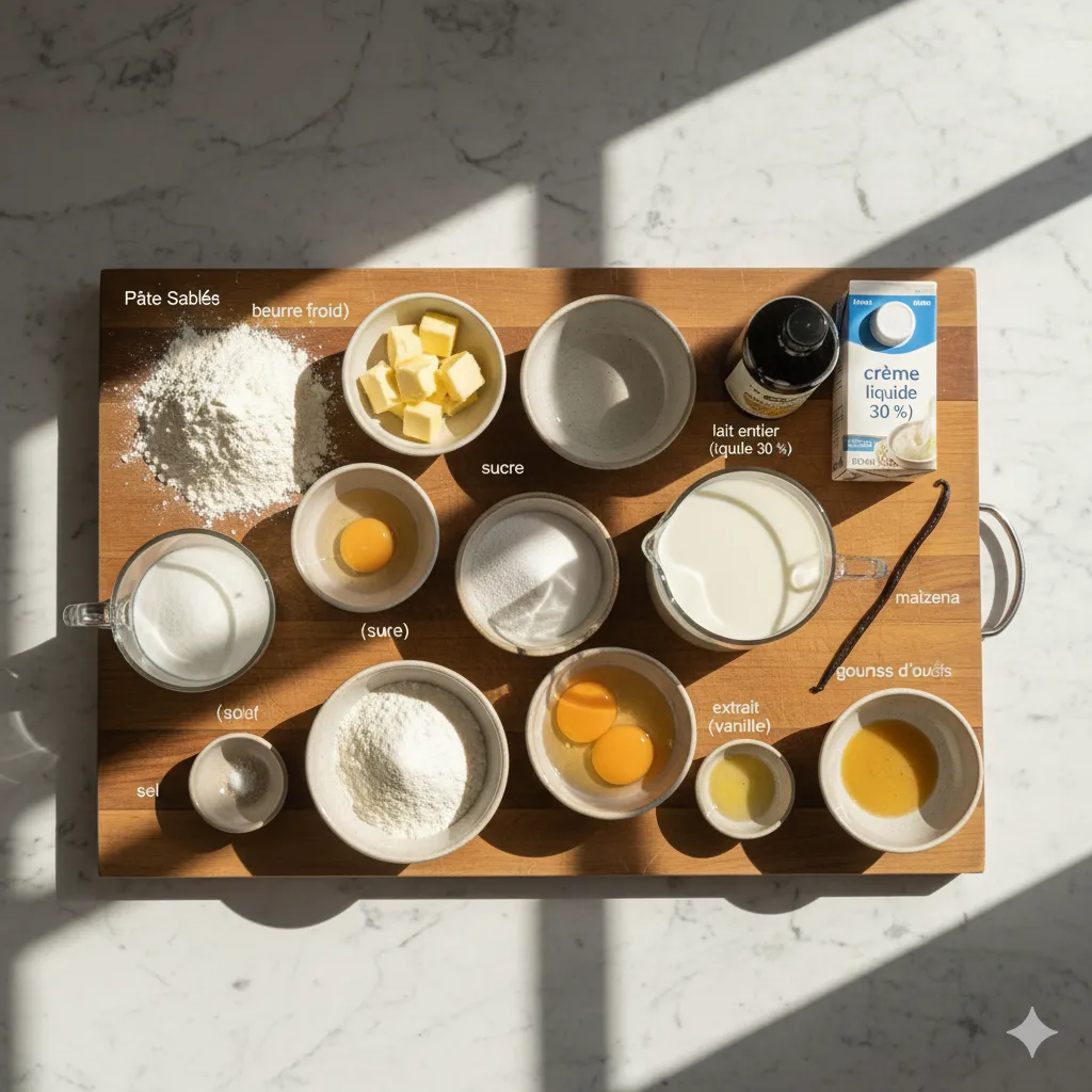 Part de Tarte au Flan coupée, révélant la texture dense et crémeuse de la crème.