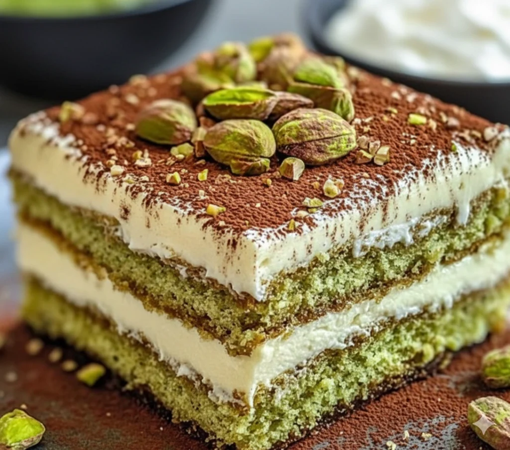 Ingrédients pour Tiramisu à la Pistache : mascarpone, pâte de pistache pure, œufs séparés, sucre et biscuits savoiardi.