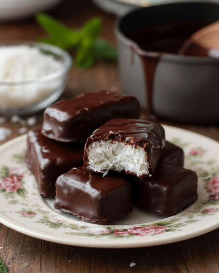 Barres Bounty maison terminées avec des stries de chocolat et de la coco râpée Bounty Seulement 3 Ingrédients