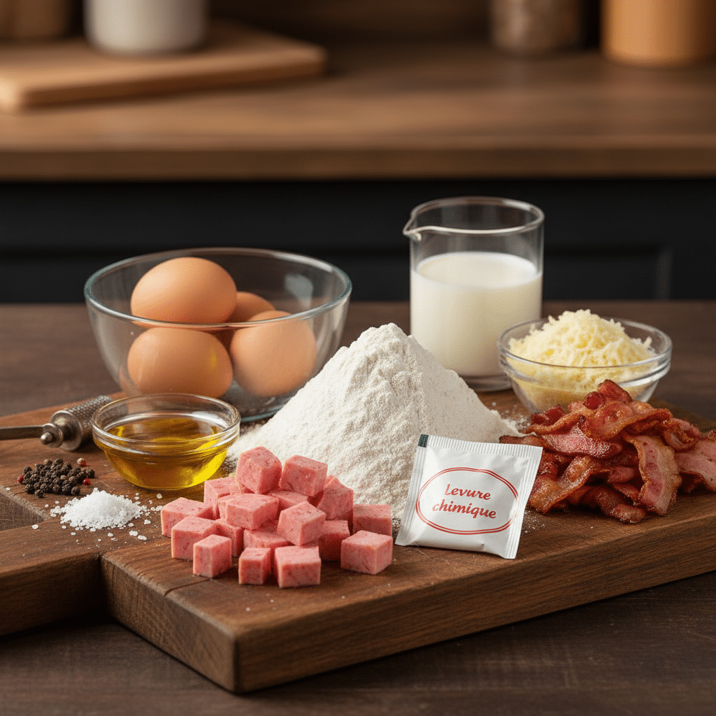 Cake Camembert et Lardons 2 Dés de camembert et lardons ajoutés à la pâte à cake épaisse Title : Incorporation du Camembert et des Lardons Cake Camembert et Lardons