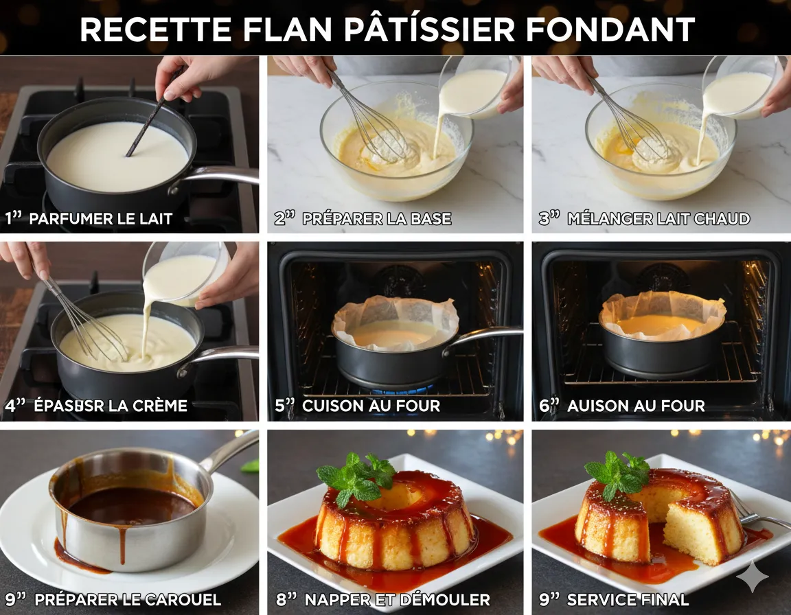 Crème de flan épaissie dans une casserole, nappe le dos d'une cuillère en bois. Flan Sans Pâte Ultra Fondant