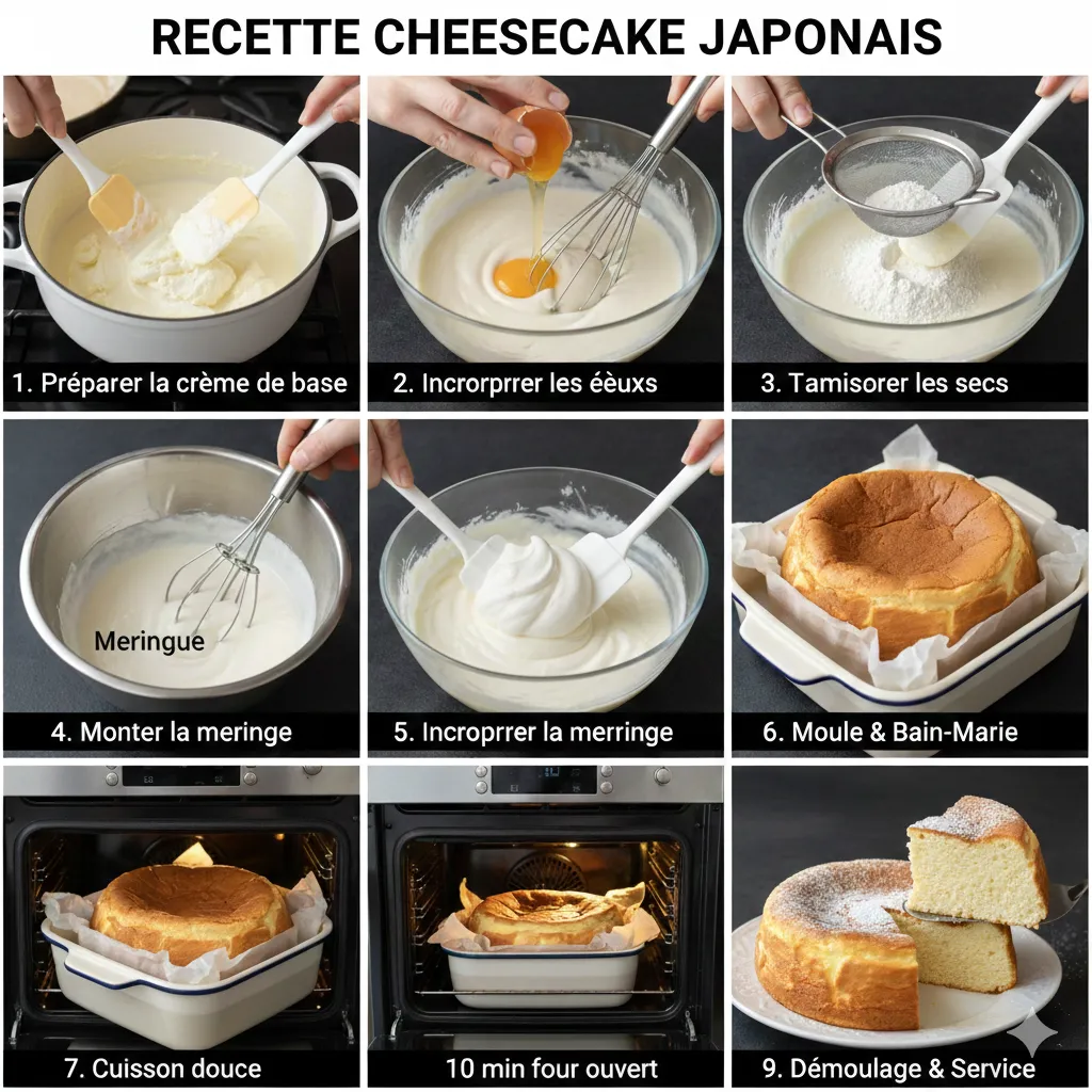 Mélange tiède et lisse de cream cheese, beurre, lait et jaunes d'œufs dans un saladier. Gâteau Nuage Japonais