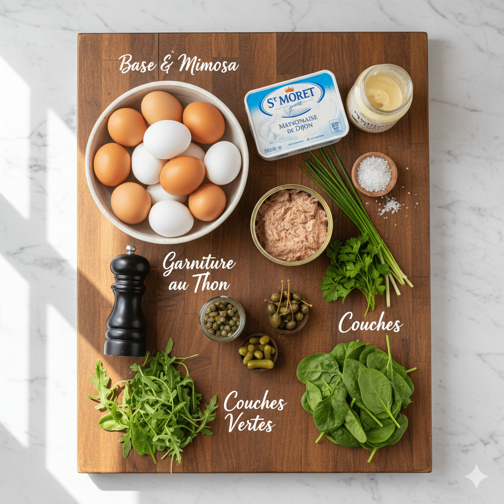 Mélangeur mixant des blancs d'œufs cuits avec du fromage frais pour obtenir une crème blanche lisse. Bûche Salée Œufs Mimosa-Thon