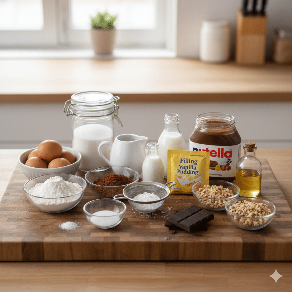 Spatule étalant une couche de chantilly blanche ferme sur un biscuit rectangulaire au chocolat. Roulé Façon Ferrero