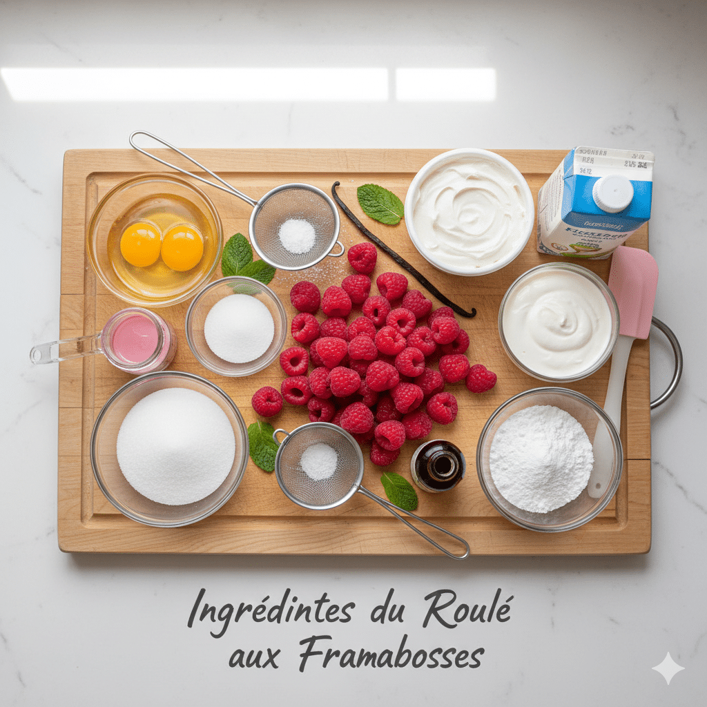 Fouet de batteur électrique plongeant dans une crème blanche épaisse et brillante au mascarpone et à la vanille Roulé aux Framboises et à la Crème Mascarpone