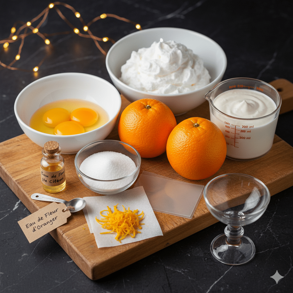 Mousse à l'orange et fleur d'oranger incorporant les blancs en neige Mousse de Noël à l’Orange et à la Fleur d’Oranger