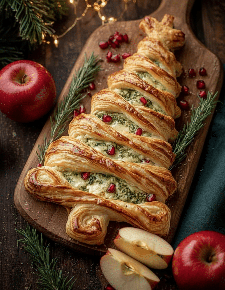 Pâtes feuilletées garnies coupées en forme de sapin