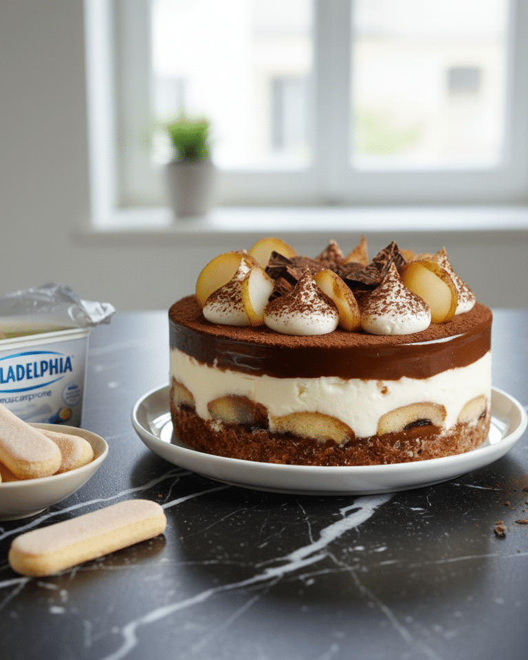 Crème chantilly incorporée au mascarpone et vanille Tiramisu Poires Chocolat façon Entremets