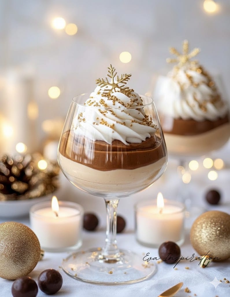 Chocolat fondu tiède incorporé à la chantilly pour la mousse chocolat Verrines de Noël sucrées