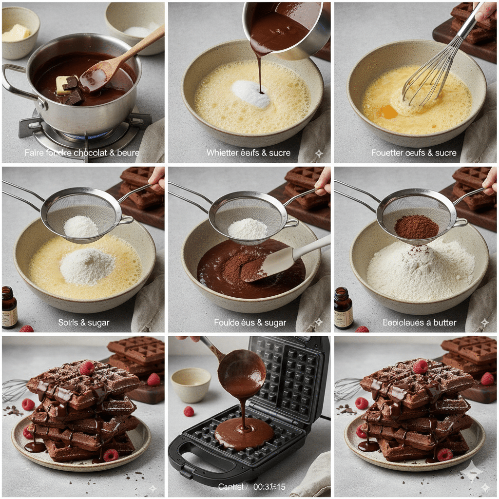 Gaufres chocolat brownie servies tièdes Gaufres façon Brownie