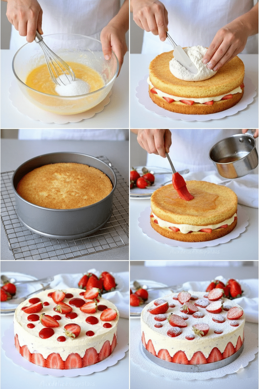Montage du fraisier à la crème mousseline avec fraises